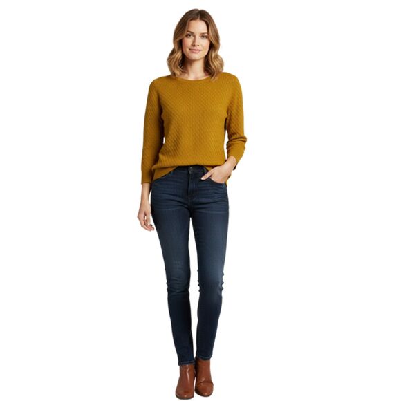 H&M Mustard 3/4 Sleeve Crew Neck Sweater Size M - Picture 1 of 10
